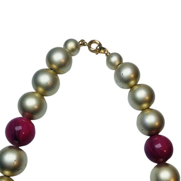Vintage Graduated Gold Mauve Swirl Ball Beaded Disc Statement Necklace 19” - Picture 4 of 5